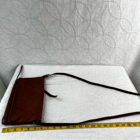 Margot New York Brown Anthropologie Leather Fold Over Crossbody Bag Purse STAIN - Picture 15 of 16
